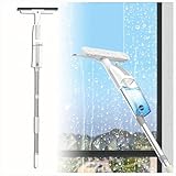 3 en 1 Spray Limpiador De Cristales con Poste Telescópico, Rasqueta Limpiacristales con 3 Paños Microfibra para Ventana De Coche De Ducha