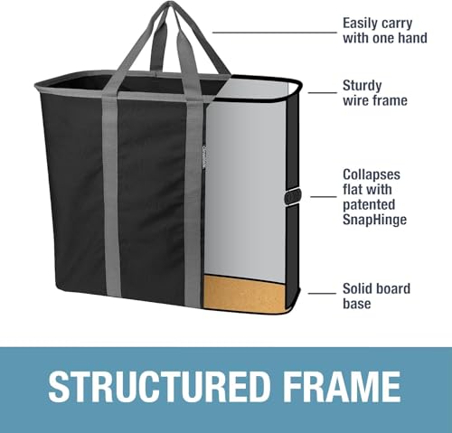 Image of CleverMade Collapsible Laundry Caddy - Foldable Laundry Hamper & Tote, XXL 64L Pop-Up Laundry Basket with Handles, Space-Saving Laundry Organizer for Home, Dorm, Closet & Travel, 2 Pack - Black Gray