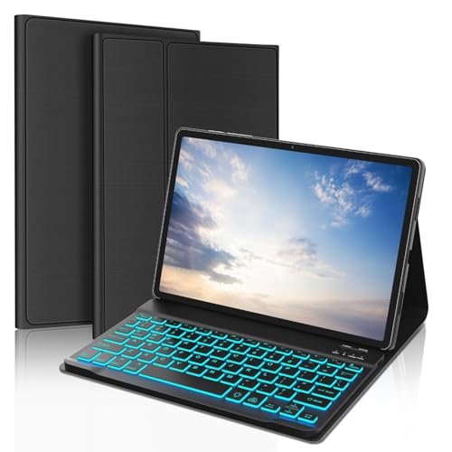 Keyboard Case for Galaxy Tab A8 10.5 Inch 2022 Slim Smart Folio Case with 7 Colors RGB Backlit & Magnetic Detachable Wireless Keyboard for Samsung Galaxy Tab A8 10.5 (SM-X200/X205/X207) Black