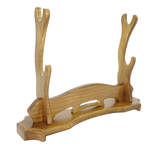 Eforlife 2-Tier Sword Stand Solid Wood Samurai Sword Katana Wakizashi Tanto Stand Holder 2 Layer Rack Base