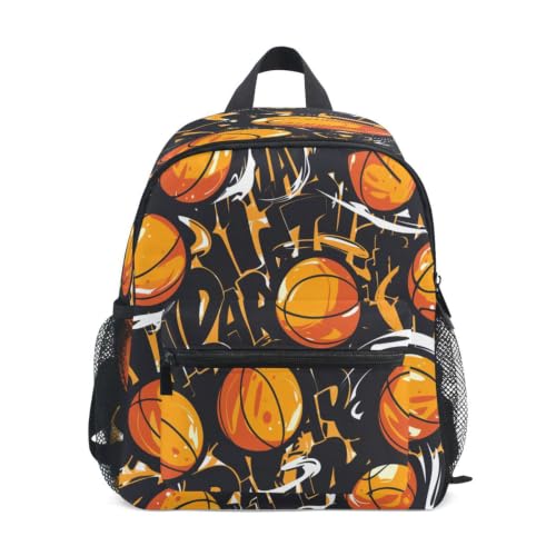 Cartable pour garçons filles motif ballons de basket orange sac à dos école maternelle