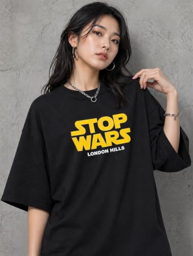 Image of London Hills Oversized Tshirt for Woman | t Shirt for Woman Oversized Fit Printed Round Neck | Tops for Woman's | Women t Shirt Loose Fit Drop Shoulder | t Shirts for Women | Western Tops