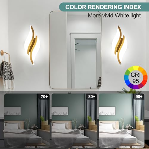 Image of CANEOE 2Packs Modern LED Wall Sconce 6000K Gold Indoor Wall Light Fixtures Acrylic Wall Sconce Lighting for Living Room Bedroom Bedside Bathroom Hallway Stairway Wall Lamp (Gold, 2 Packs, 6000K)