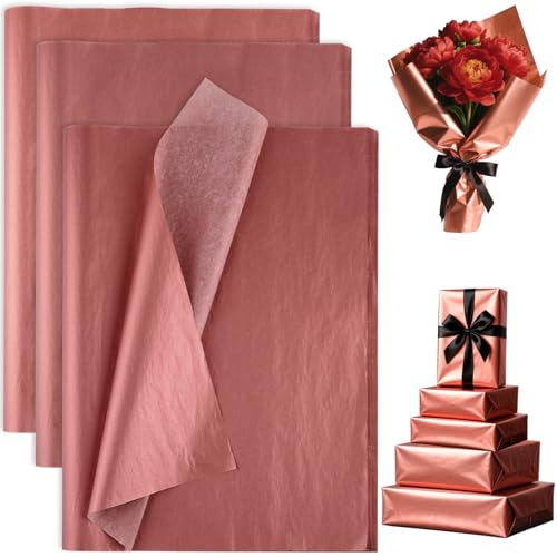 PLULON 60 Sheets Rose Gold Tissue Paper for Gift Bags Gift Wrapping Paper Tissue Bulk for Crafts Packaging Birthday Baby Shower Wedding Holiday Flower Bachelorette Bridal Party Decorations