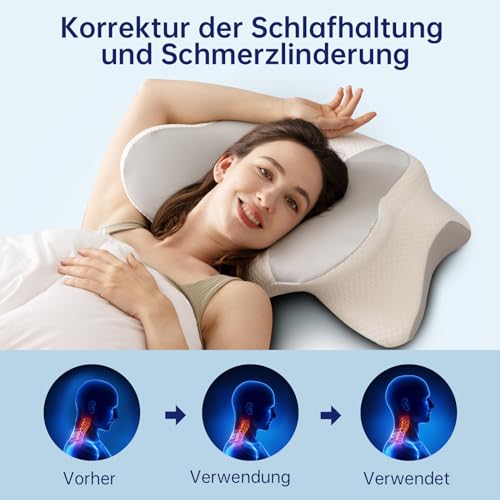 Uniency Orthopädisches Kissen mit Memory Foam Antischnarchkissen Nackenstützkissen Ergonomisches Kopfkissen Schlafkissen für Seitenschläfer, Rückenschläfer&Bauchschläfer (Grau)