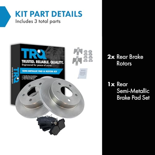 Image of TRQ Rear Brake Pad and Rotor Set Semi Metallic Solid Rotors | For 1994-2004 Ford Mustang