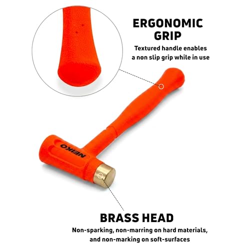 Image of NEIKO 02871A Dead Blow Hammer With Brass Cap, 1.5 Pounds, Neon Orange Deadblow Hammers, Mallet, Spark and Rebound Resistant, Unibody Molded, Soft Blow Rubber, Non Slip Grip, Steel Shot and Core