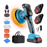 Poliermaschine Auto Akku, 8 variable Geschwindigkeit 2800–6000 U/min, 21V kabellose Auto Politur Maschine mit 2×2.0Ah Akkus und 17-teiligem Polierset für Autopflege Polieren Wachsen Kratzerentfernung