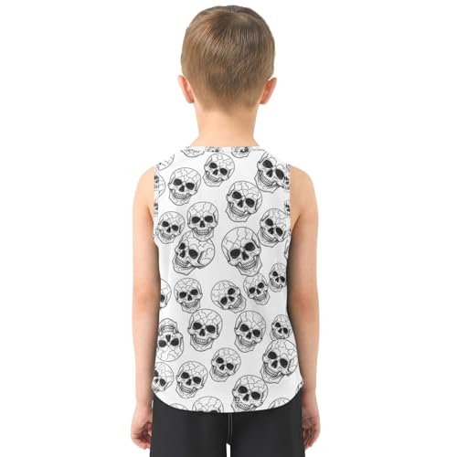 J JOYSAY Cartoon Skulls White Boys Tank Top Sleeveless Muscle Shirts Quick Dry Workout Sport Active Kids T-Shirts 3-15T3