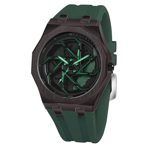 Image of ON TIME OCTUS Spinning Car Wheels Gyro Men's Sport Watch| Rotating Wheel Dial Silicone Strap Analog Luxury Watches for Boy's and Men -MN-259