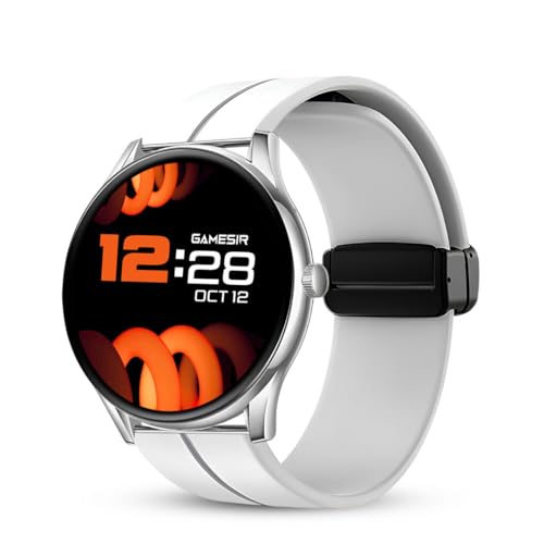 Image of GameSir Glavito Round Dial Smartwatch with 1.49 inch AMOLED Display, 100+ Sports Modes, IP67, Bluetooth Calling, Functional Crown Control, Health Tracking, 100+ Watch Faces, Men & Women (Magnetic White)