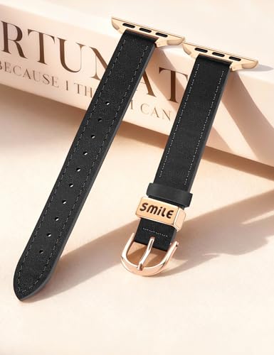 Image of JR.DM Slim Leather Bands Compatible with Apple Watch Band 38mm 40mm 41mm 42mm 44mm 45mm 46mm 49mm, Genuine Leather Band with Charms, Feminine Design for Iwatch Ultra SE Series 11 10 9 8 7 6 5 4 3 2 1