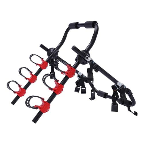 Bike Rack Hitch 3 Bicycle Car Racks Rear Trunk Boot Mount Foldable Bicycle Carrier Holder Black and Red Bike Cargo Rack for Cars SUV Sedan
