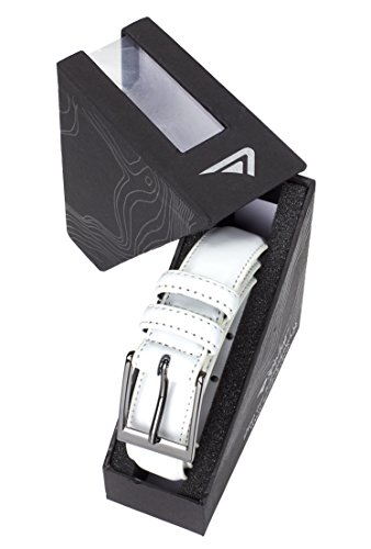 Sportoli Men's Classic Stitched Genuine Leather Uniform Dress Buckle Belt - White - Size 38 (Waist 36)3
