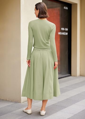 Image of Panadila Womens 2 Piece Lounge Sets Matching Vacation Outfits Ribbed Button Down Cardigan and Elastic Waist Skirt Sets