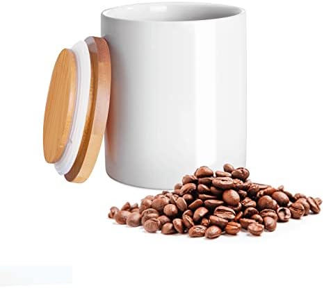 77L Food Storage Jar, 10.13 FL OZ (300 ML), Ceramic Food Storage Jar with Airtight Seal Bamboo Lid - Modern Design White Ceramic Food Storage Canister for Serving Tea, Coffee, Spice and More
