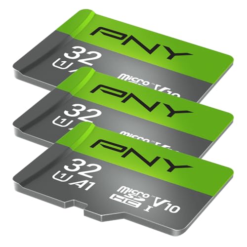 Image of PNY 32GB Class 10 U1 V10 A1 microSDHC Flash Memory Card - Quick Read Speeds, UHS-I, Continuous Full HD Photo, HD Video, Fast Everyday Performance, for Tablets, Drones, Cameras, 3-Pack