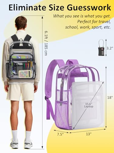 Image of Clear Backpack for School, Heavy Duty Clear Bookbag With a TSA Lock | 18 inch large clear bag, Durable PVC, For boys /girls /men /women /teens /adult, Ideal for work /sport /travel /daily life