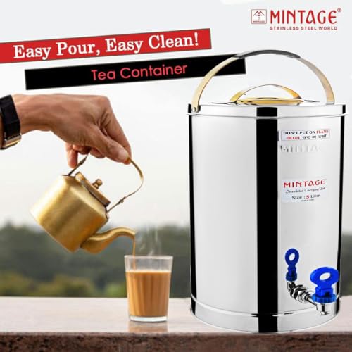 Image of Mintage Alpine Tea Container 5 Liters Stainless Steel Insulated | Leakproof Durable | Heat Retention Lightweight | Storage Solution | Beverage Preservation | Teapot Dispenser Jar | Canteen Chai Kettle