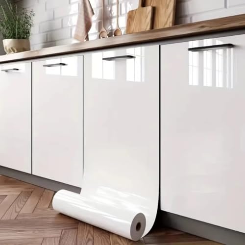 Image of TOTAL HOME White Wallpaper for Kitchen Cabinets, Almirah & Wardrobe Waterproof Oil Proof Self Adhesive PVC Vinyl Peel and Stick Roll for Furniture, Cupboard, Drawers, Table