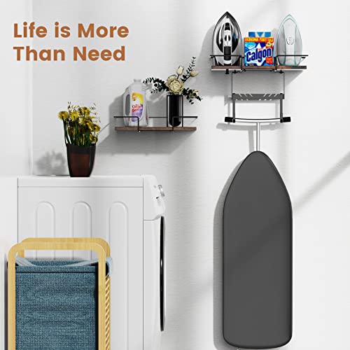 Mawew Ironing Board Wall Mount,Wooden Iron Holder,Ironing Board Hanger,Iron Board Hanger Wall Mount, Iron Wood Material Combination And Removable Hooks(T&V Shaped)(Pack Of 2) #TOP5