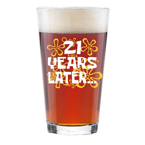 Funny 21st Birthday Gift for Him – “21 Years Later” Beer Glass Design – 16oz Pint Glass – Hilarious College Turning 21 gift for Men