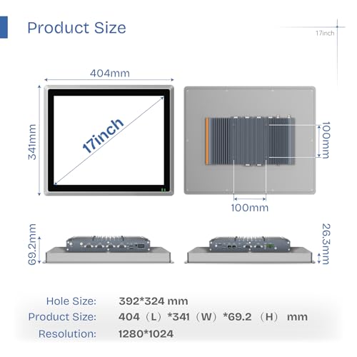 Image of 17 inch Industrial Embedded Panel PC, IP65 Fanless Touch All in One Computer, Windows 10 Pro, Auto Power-on, 2xLAN,HDMI,6xUSB,2xRS485,4xRS232 (I3-7100U, 16GB RAM 512GB SSD)