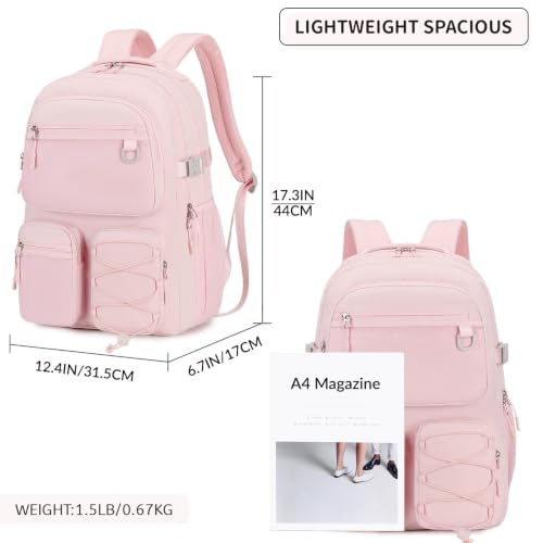 Image of Lohol Multi-Pocket Backpack for School College Travel, Heavy Duty Big Bookbag with 15.6 inch Laptop Compartment, Pink
