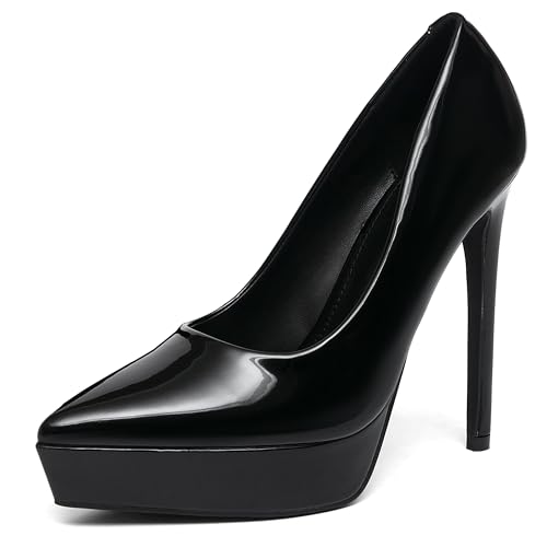 NEWBELLA Womens Platform Pumps Stiletto Heels Pointed Toe Slip On Dress Shoes-High Heels for Wedding, Party Black