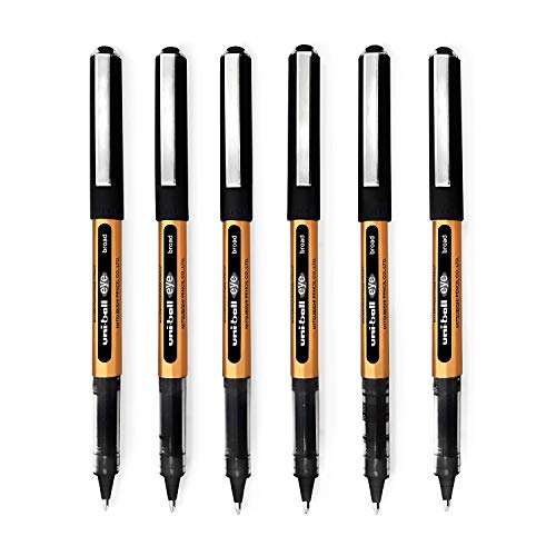 uni-ball UB 150-10 Broad Eye Roller Ball Pen (1.0 mm, Black Body, Black Ink, Pack of 6)