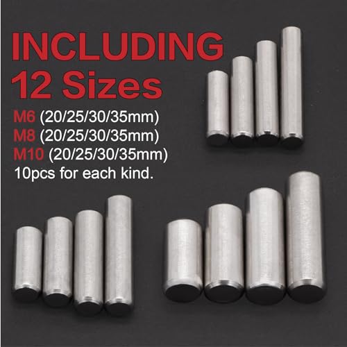 120Pcs 12 Kinds M6 M8 M10 304 Stainless Steel Dowel Pin Cylindrical Shelf Support Peg Pin Rod Fasten Elements Assortment Kit
