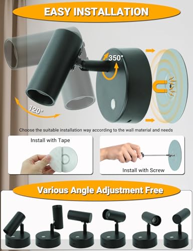 Rechargeable Spot Lights Indoor, HSLighting Cordless Wall Mounted Sconces Lamp Spotlights 5000mAh, 3 Colors & Dimmable Magnetic 350° Rotation Battery Operated Wall Spotlight for Artwork Christmas Tree - Cosy Home Interiors Rechargeable Spot Lights Indoor, HSLighting Cordless Wall Mounted Sconces Lamp Spotlights 5000mAh, 3 Colors & Dimmable Magnetic 350° Rotation Battery Operated Wall Spotlight for Artwork Christmas Tree - Image 3