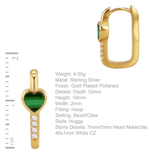 Boucles d'oreilles huggy malachite en cœur, le cadeau idéal pour femme