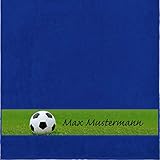 Manutextur Duschtuch mit Namen - personalisiert - Motiv Sport - Fußball - viele Farben & Motive - Dusch-Handtuch - Royalblau - Größe 70x140 cm - persönliches Geschenk mit Wunsch-Motiv und Wunsch-Name