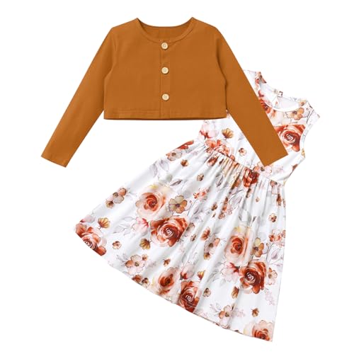 IDOPIP Toddler Baby Girls Tutu Dress Cardigan Set Floral Print Sleeveless Princess Birthday Party Dresses Summer Fall Outfits