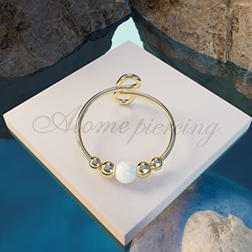 Anti Anxiety Fidget Jewelry Ring White Opal 14K Gold Filled Fidget Rings For Women Girls Calm Stress Free (White Opal, Gold-Filled) #TOP3