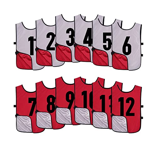 Saaifuu 12 Pack Reversible Numbered Pinnies, Double Sided Scrimmage Vest,Team Practice Jerseys for...