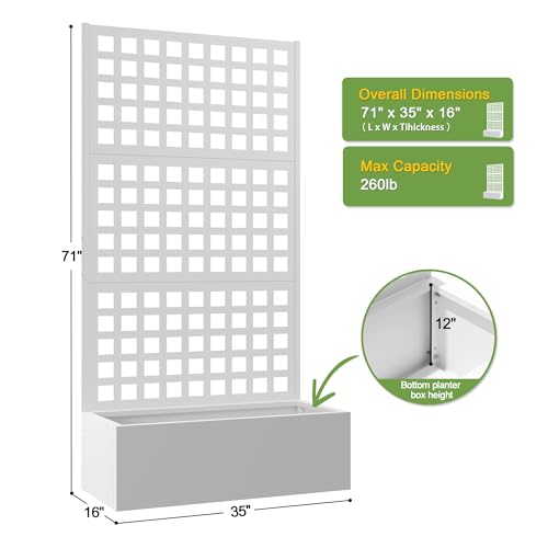 FENCY Outdoor Privacy Screen with Planter Box, Metal Trellis, 71" H, White - image 2