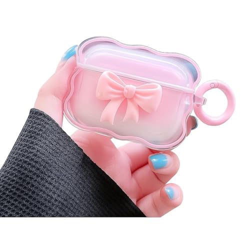 Image of Dezet Cute Soft Silicone Pouh Case for Airpods Pro GEN-2 (2022) � 3D Cartoon Animal Character Cover with Keychain Ring, Shockproof & Dustproof Protective Case for Kids & Girls (Bow Pink)