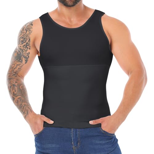 Mens Shapewear Tummy Control Undershirt Tank Top Vest Black Medium