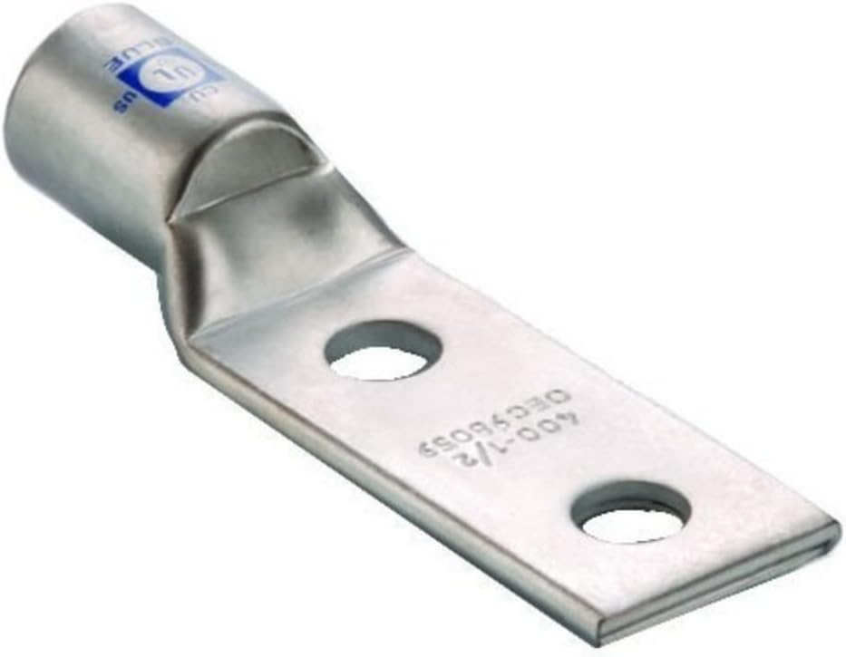 Morris 94170 Short Barrel Compression Lug, Copper, 2 Holes, 4/0, 5/16 Stud, 1-inch Hole Spacing, 547-.688 ID-OD, 2-Pack