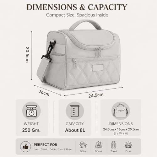 Image of WEMOL Insulated Lunch Bag for Travel, 8L Leakproof Tote Bag with Strap (Lunch Tote - Ash Grey)