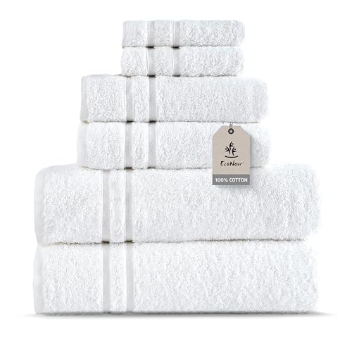 EcoNour Luxury 100% White Turkish Cotton Towel Set 550 GSM–