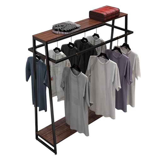 Perchero de metal resistente con varillas dobles para colgar y estantes para tiendas de ropa y uso doméstico
