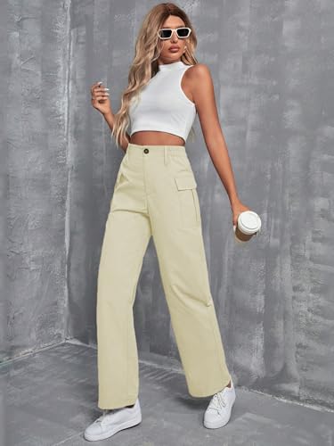 Image of TOPLOT Cotton Solid Multi-Pocket Cargo Pant for Women