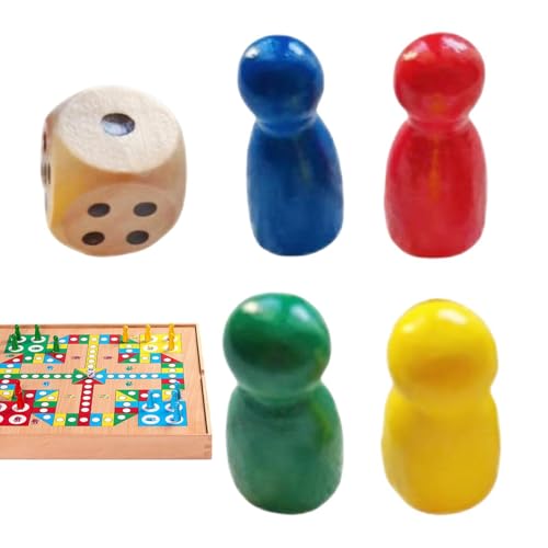 Wooden Game Pawns - Board Game Pieces, Wooden Games Pawns With 1 Dice, Human-shaped Chess Pieces, Portable Board Accessories Mul