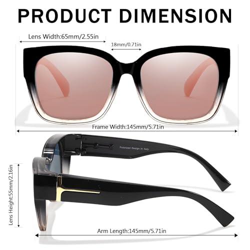 Image of SIPHEW Mirrored Sunglasses Polarized Fit Over Glasses for Women - Trendy Large Square w UV400 Protection Sun Glasses
