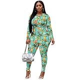 Flaishyardaw Women Sets 2 Piece Outfits Palm Leaf Long Sleeve Workout Sets Crew Neck Gym Basic Tops Shirts High Waist Leggings Butt Lifting Gym Set Winter Fashion Clothes for Beach 4XL