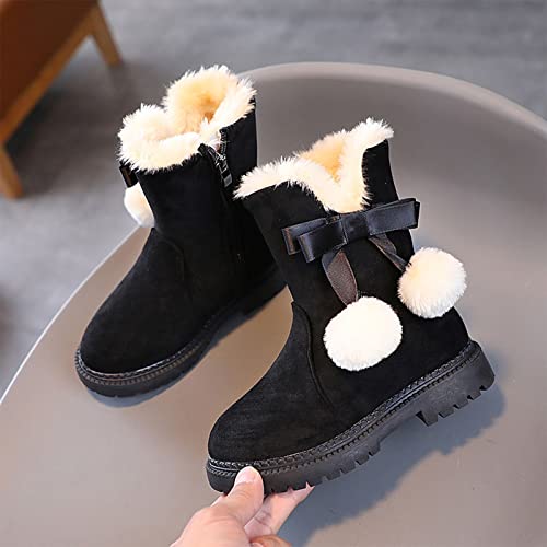 Unisex Child Fashion Boot, Winter Girls Snow Boots Thick Bottom Non Slip Warm Comfortable Solid Color Zipper Boot (Black, 5-5.5 Years)3