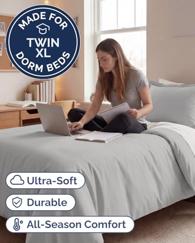 Image of Duvet Cover Twin /Twin XL Size Set - Extra Soft Twin /Twin XL Duvet Cover 68 inch x 90 inch with 1 Pillow Sham for Women, Men, Kids & Teens - Comfy, Easy-Care & Fade Free w / Zipper Closures & Ties (French Grey)